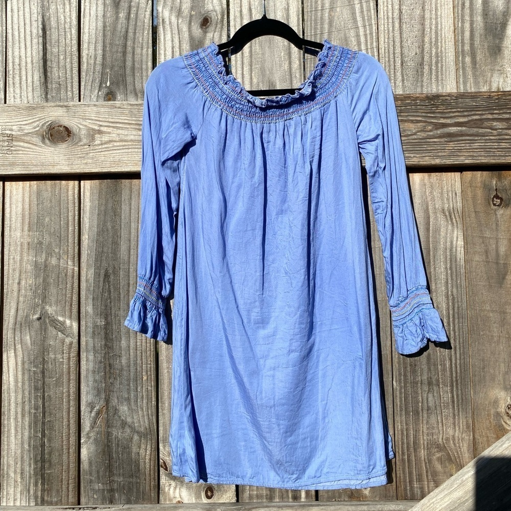 Velvet Torch with colorful Smocked neckline and sleeves Sz S